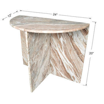 Patrice 24" Art Deco Minimalist Natural Marble Handmade Demilune Side Table - JONATHAN Y